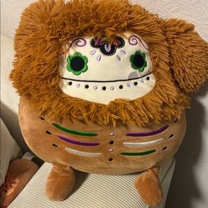 Plush Brown Lion Accent Pillow with Embroidered Colorful Details